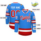Custom Powder Blue Red-White Classic Style Hockey Jersey Limited
