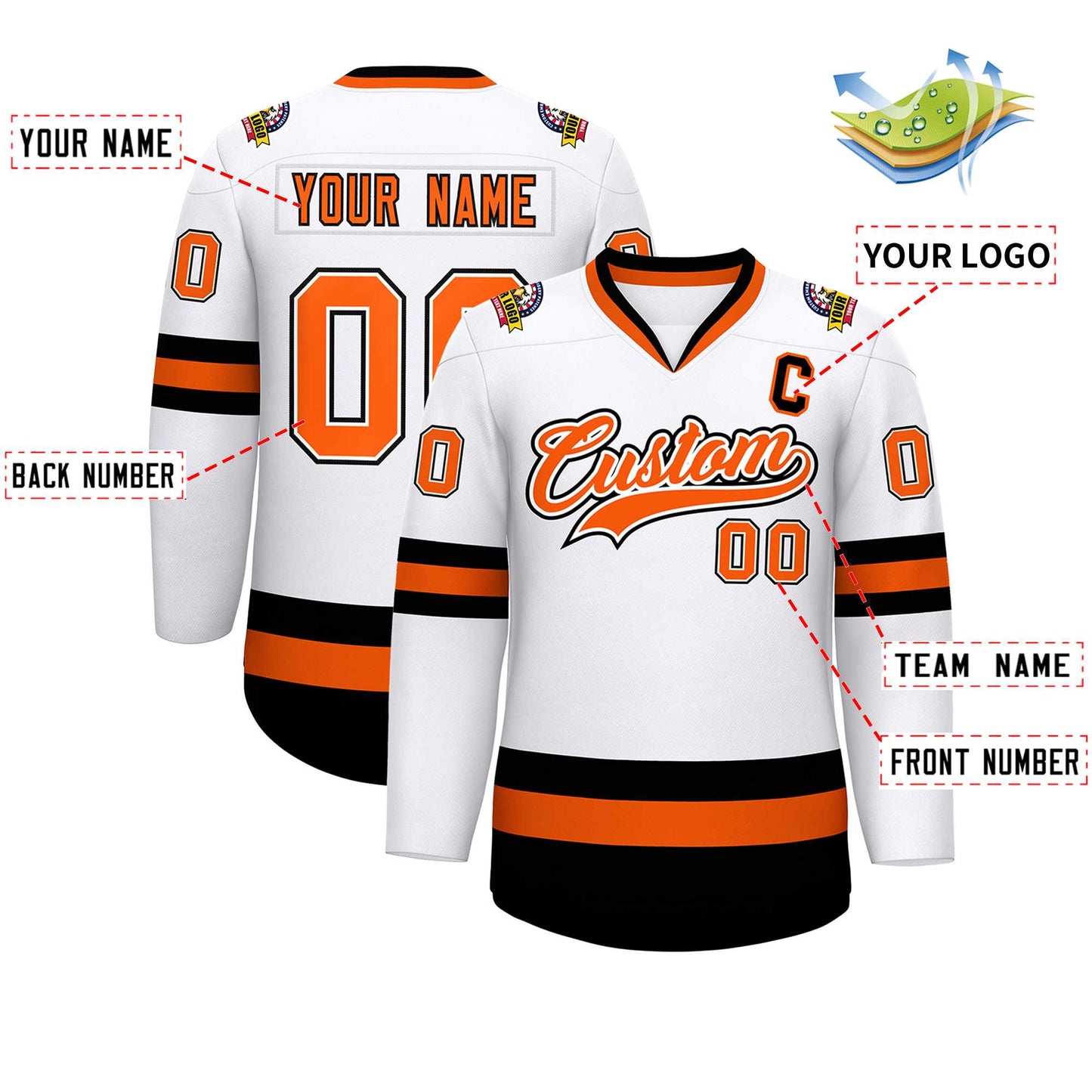 Custom White Orange White-Black Classic Style Hockey Jersey Limited