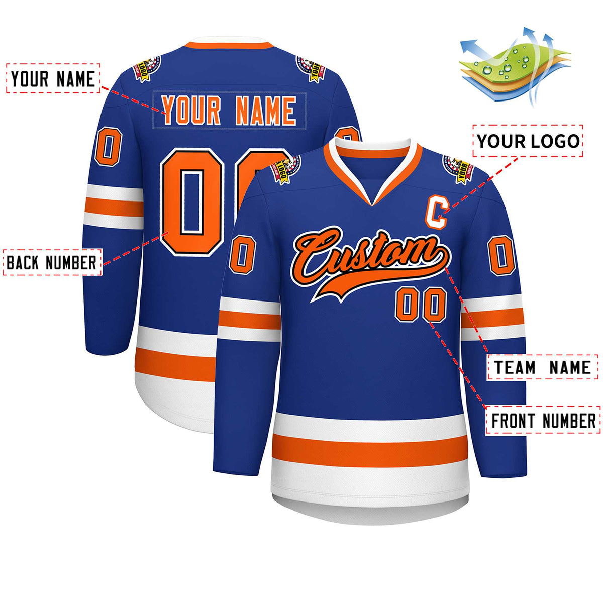 Custom Royal Orange Black-White Classic Style Hockey Jersey Limited