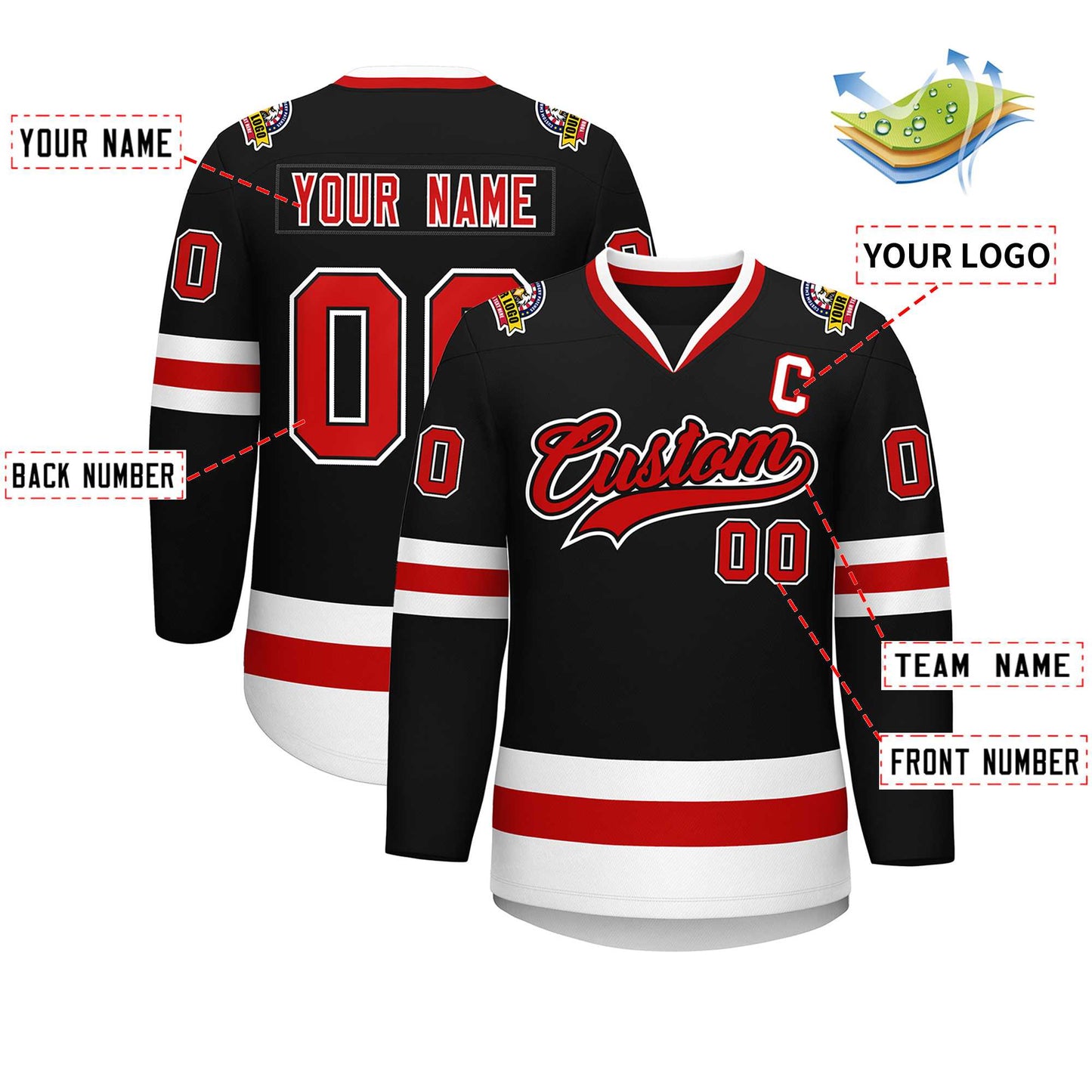 Custom Black Red Black-White Classic Style Hockey Jersey Limited