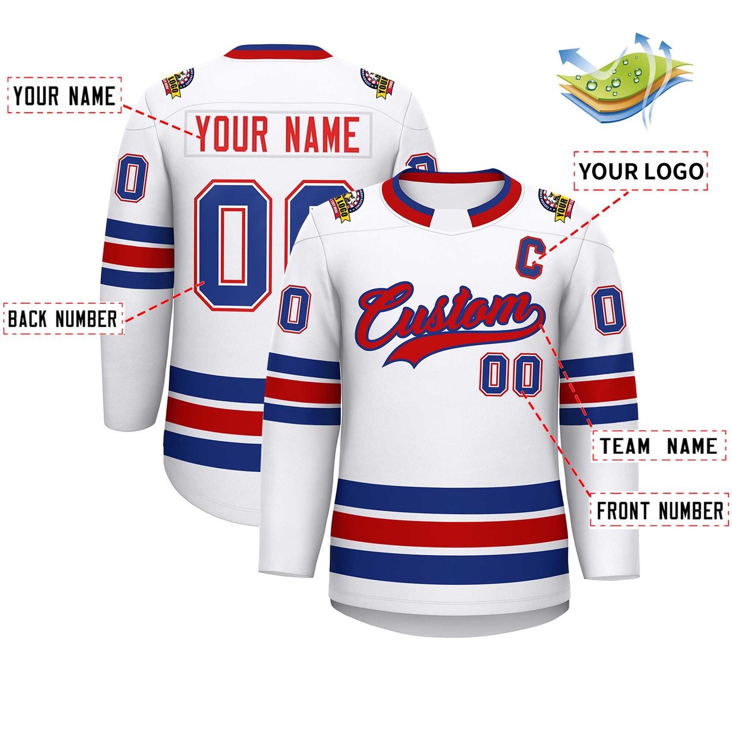 Custom White Red-Royal Classic Style Hockey Jersey Limited