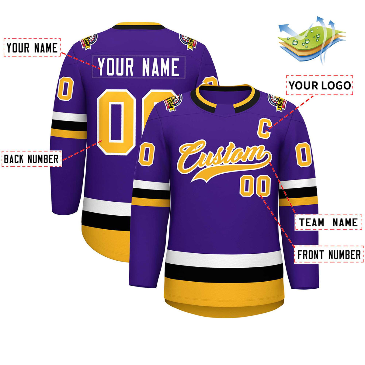 Custom Purple Gold-White Classic Style Hockey Jersey Limited