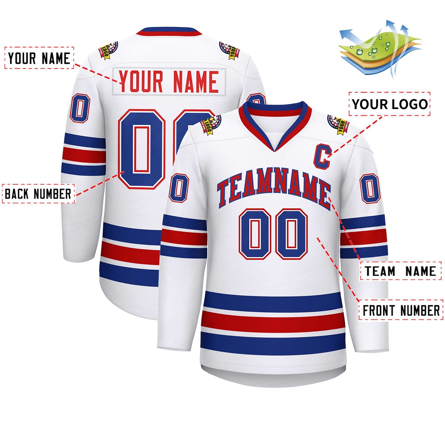 Custom White Red-Royal Classic Style Hockey Jersey Limited