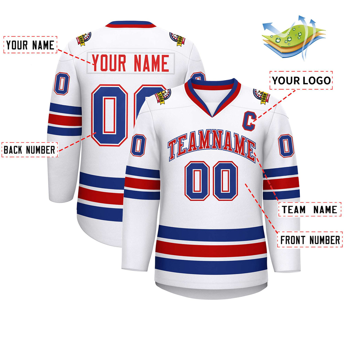 Custom White Red White-Royal Classic Style Hockey Jersey Limited