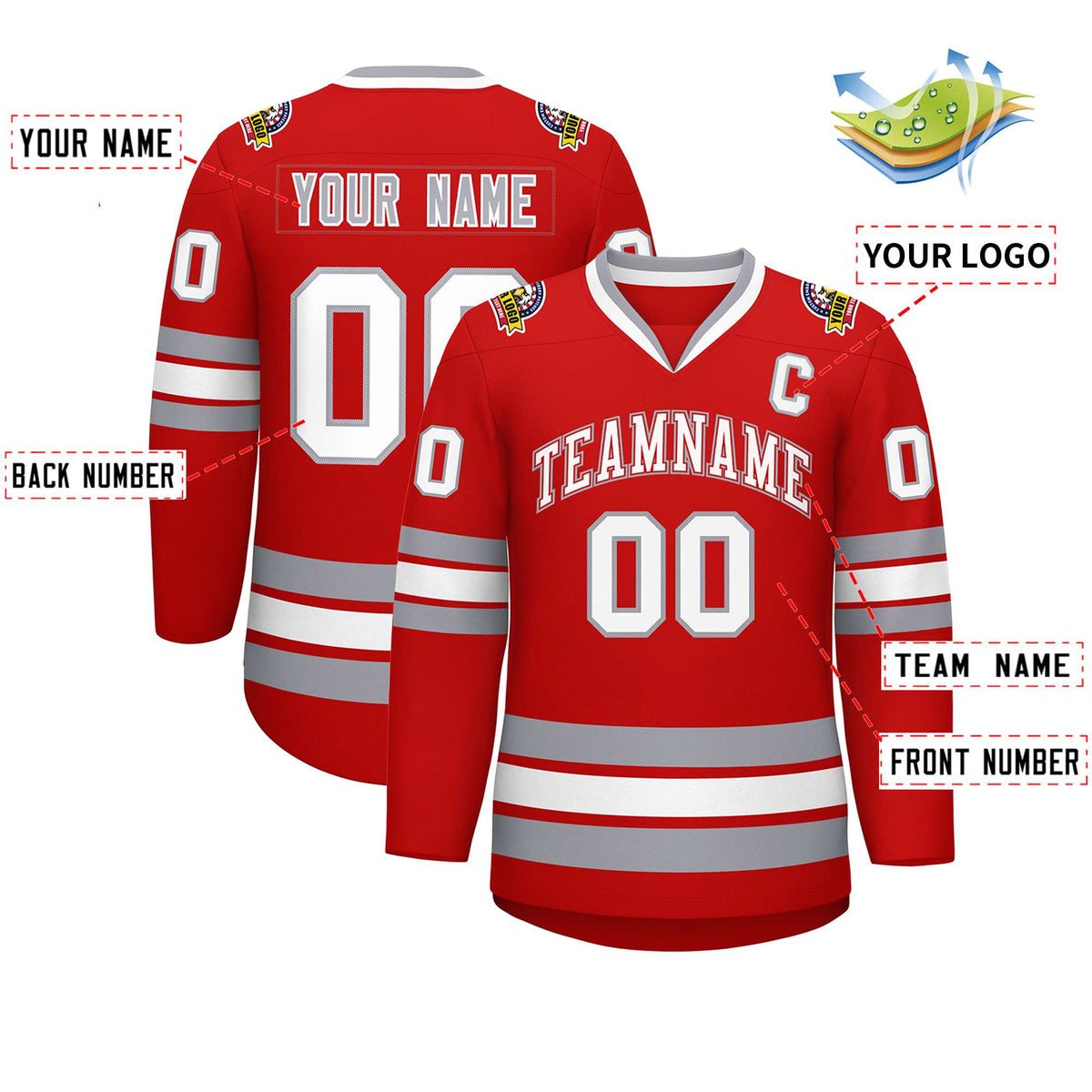 Custom Red White Red-Gray Classic Style Hockey Jersey Limited