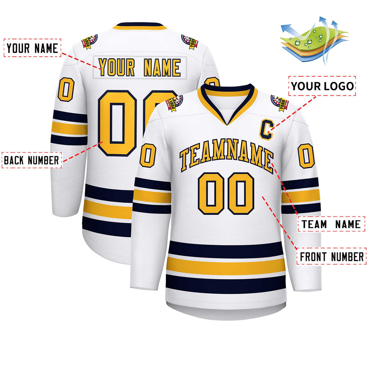 Custom White Gold-Navy Classic Style Hockey Jersey Limited