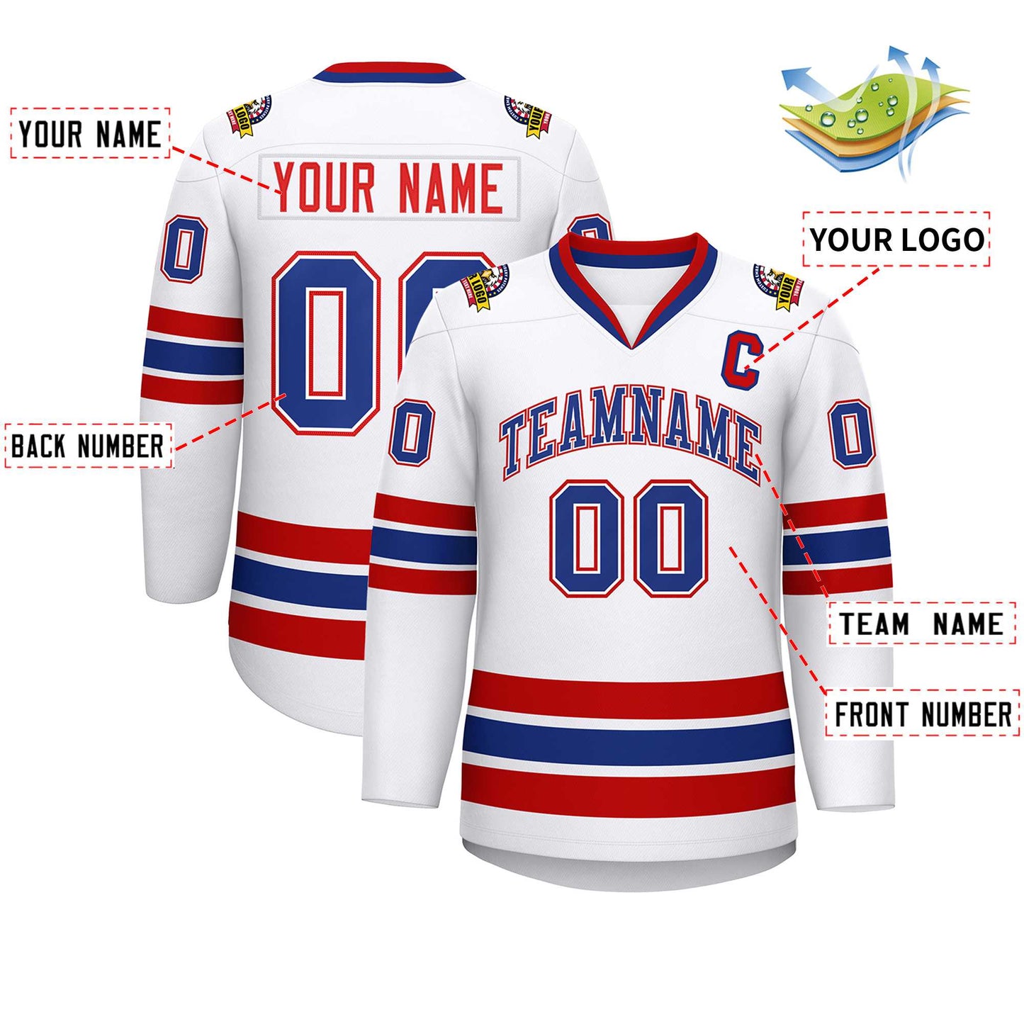Custom White Royal White-Red Classic Style Hockey Jersey Limited
