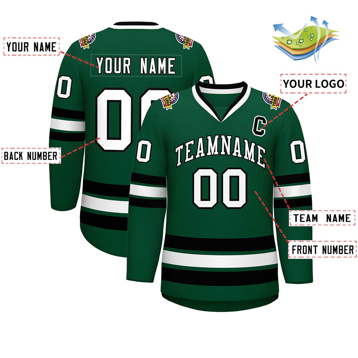 Custom Green White-Black Classic Style Hockey Jersey Limited