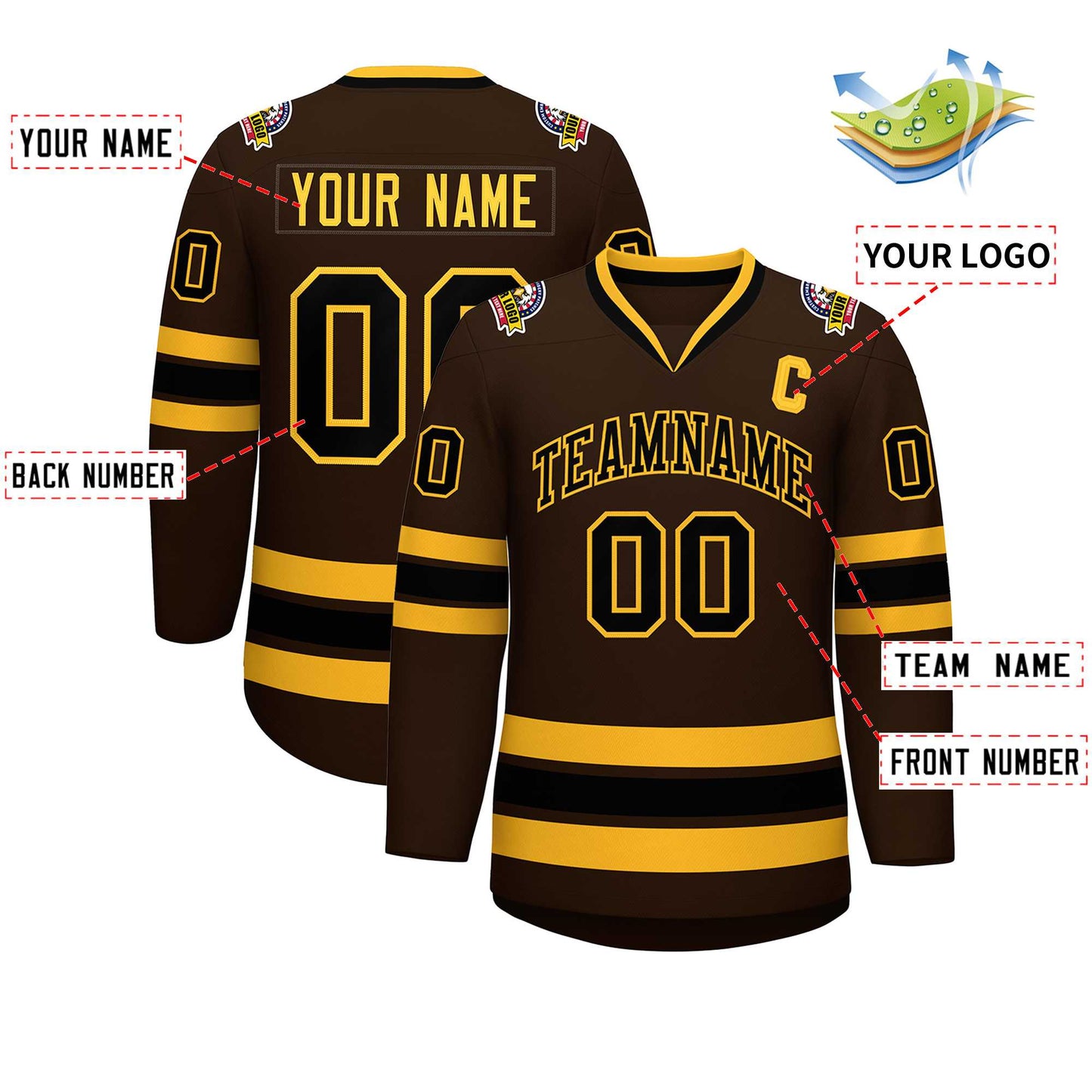 Custom Brown Black-Gold Classic Style Hockey Jersey Limited