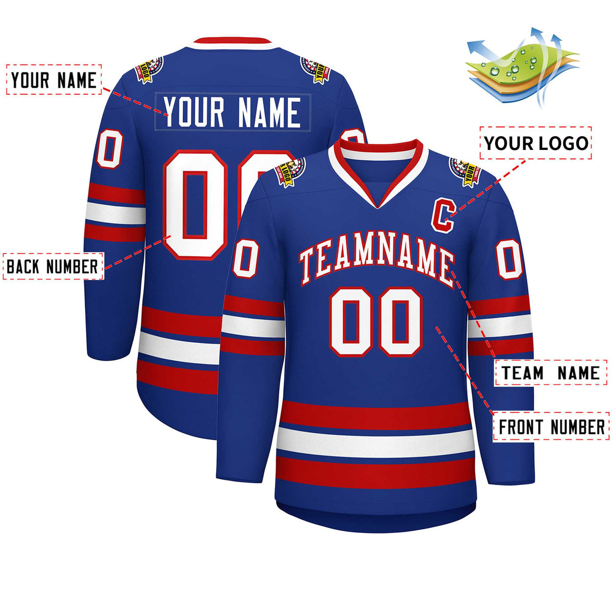 Custom Royal White-Red Classic Style Hockey Jersey Limited