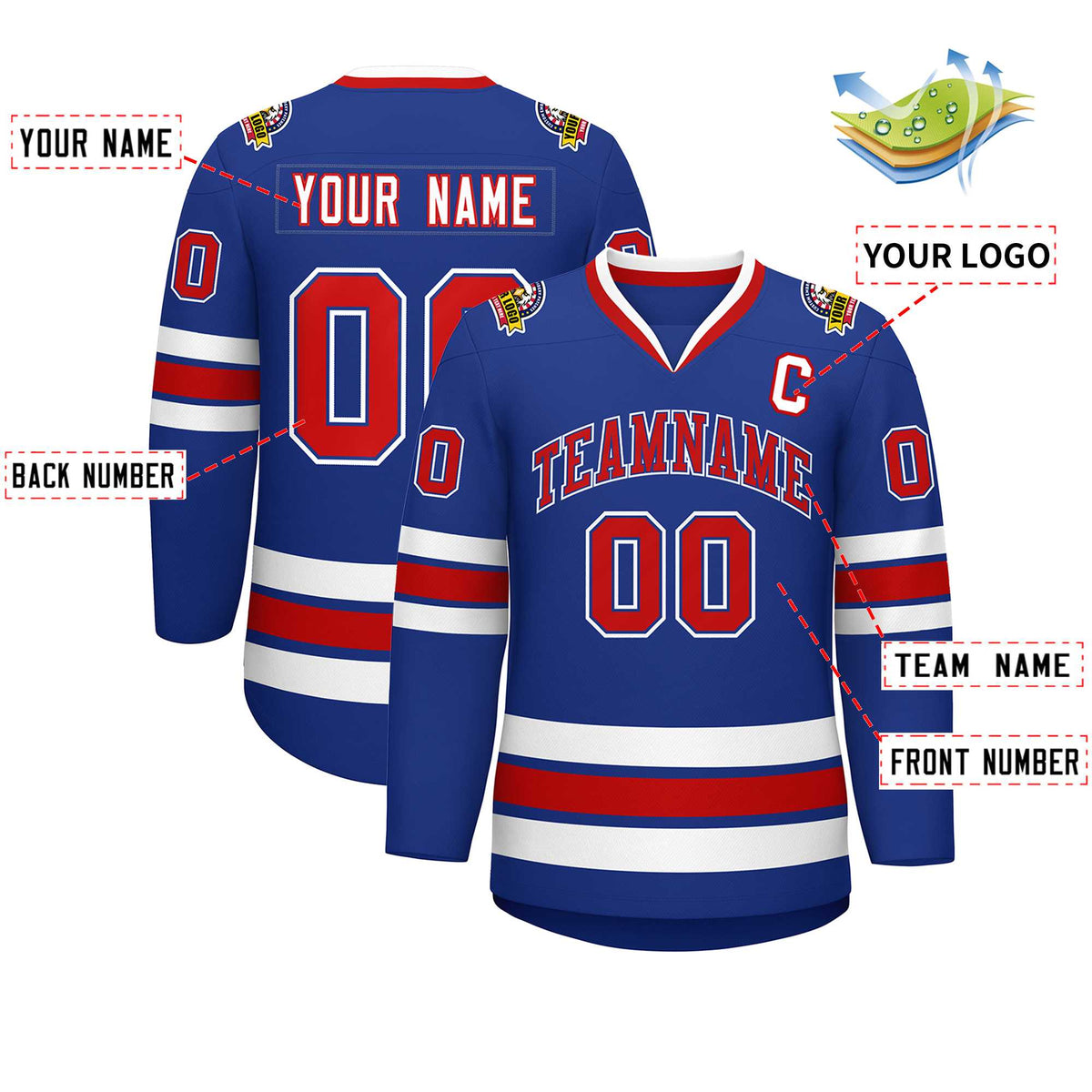 Custom Royal Red Royal-White Classic Style Hockey Jersey Limited