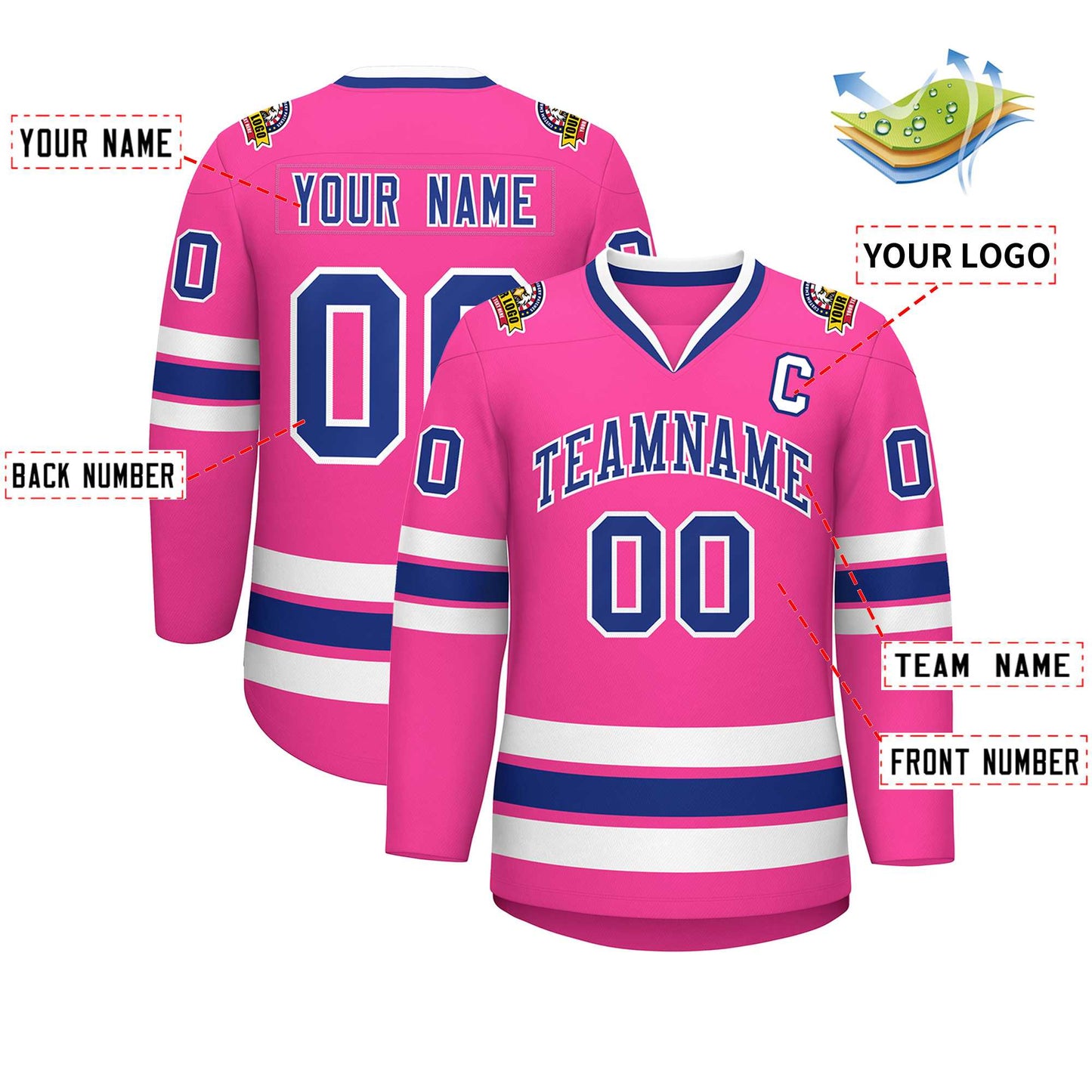 Custom Pink Royal-White Classic Style Hockey Jersey Limited