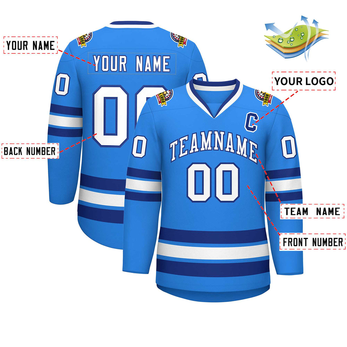 Custom Powder Blue White-Royal Classic Style Hockey Jersey Limited