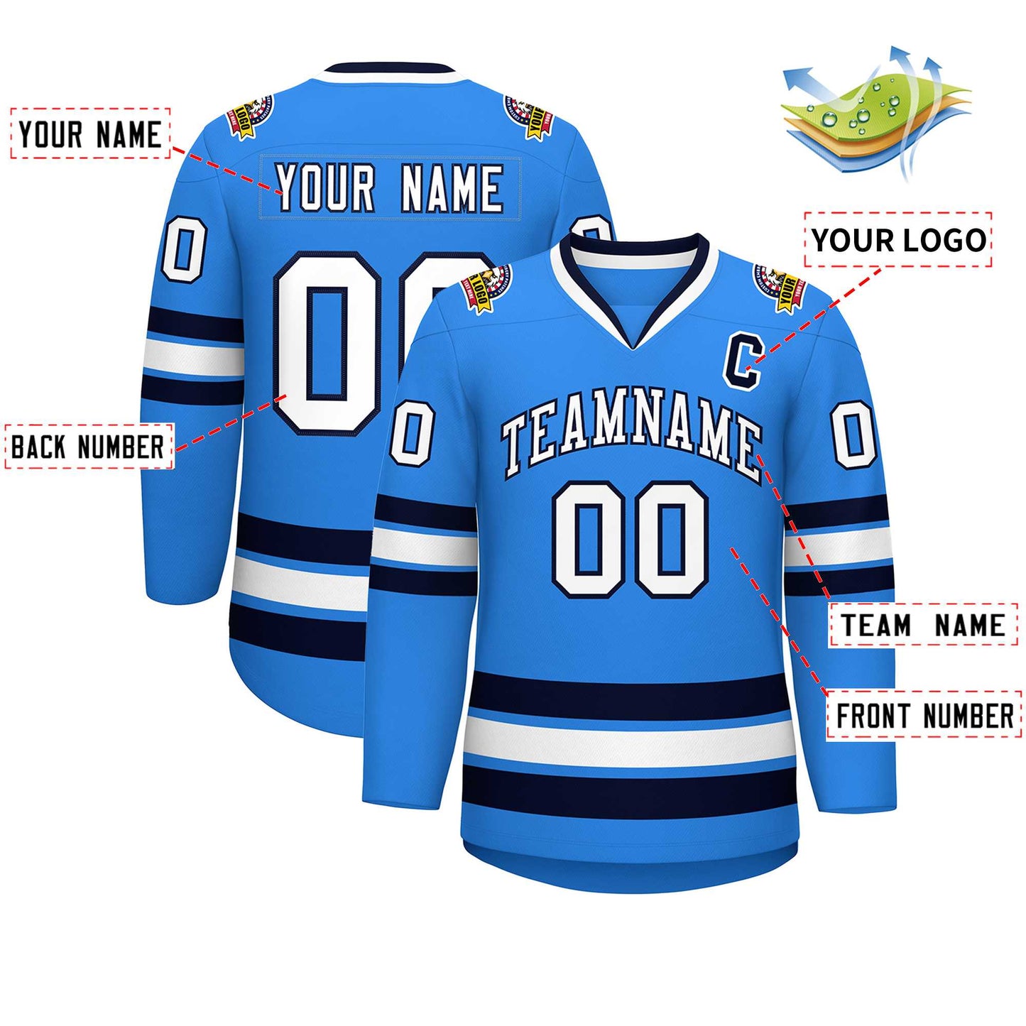 Custom Powder Blue White-Navy Classic Style Hockey Jersey Limited
