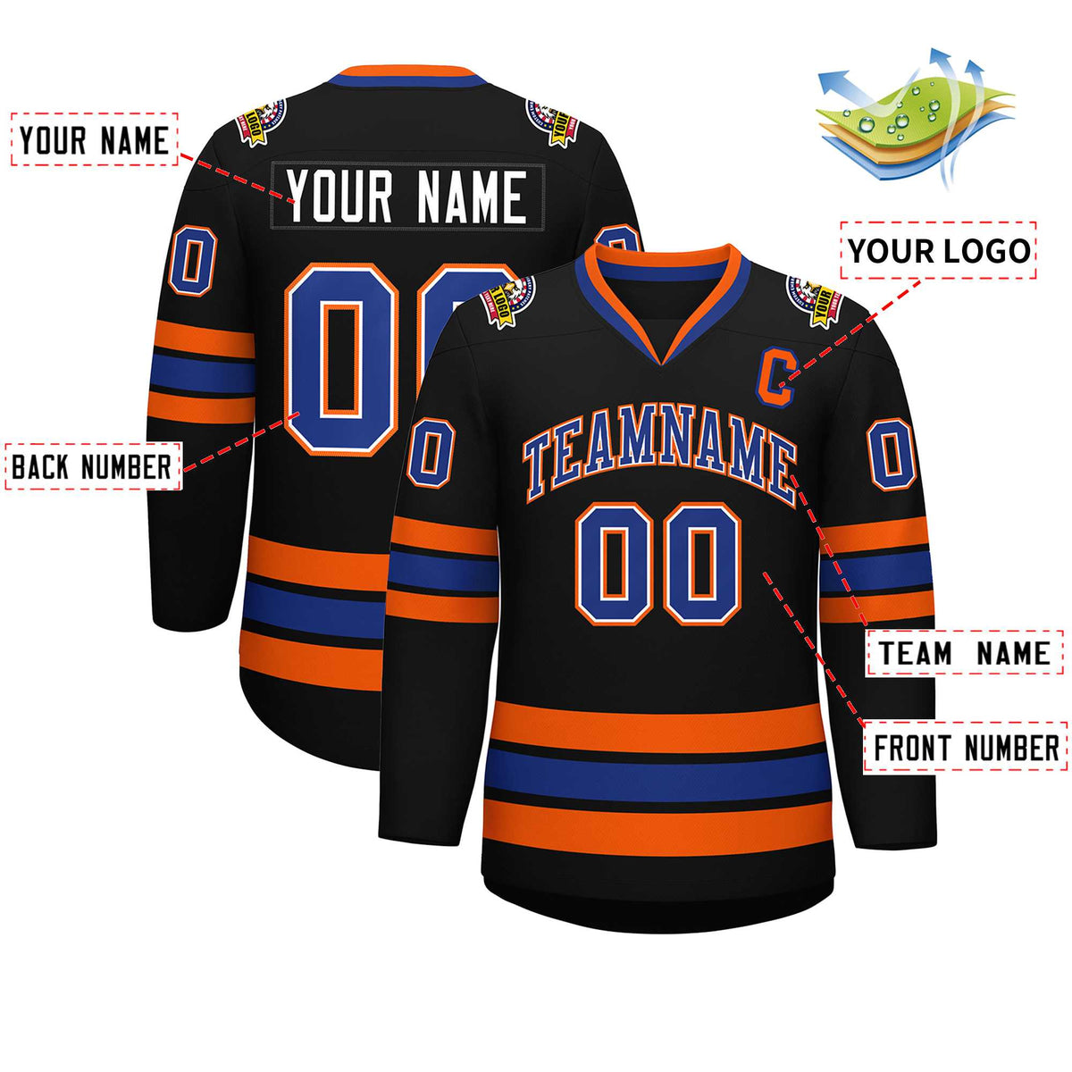 Custom Black Royal White-Orange Classic Style Hockey Jersey Limited
