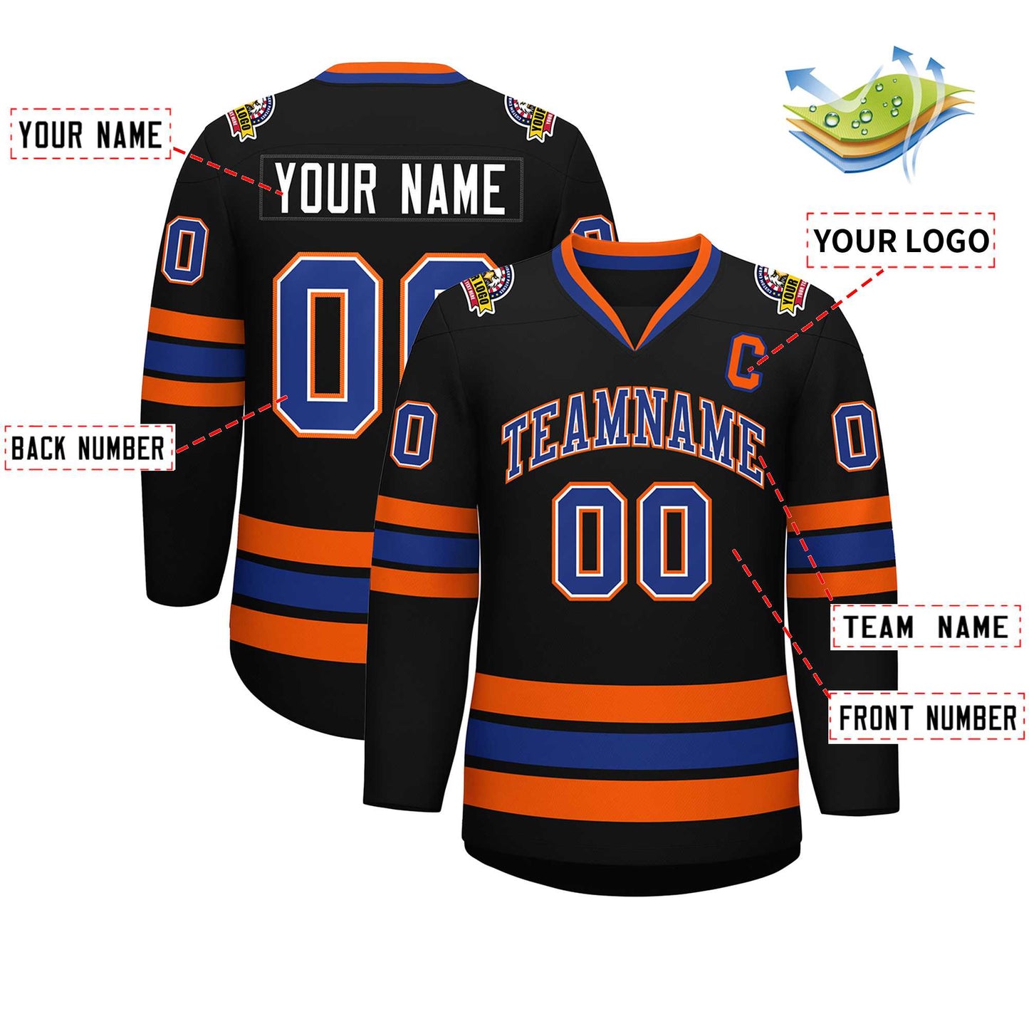 Custom Black Royal White-Orange Classic Style Hockey Jersey Limited