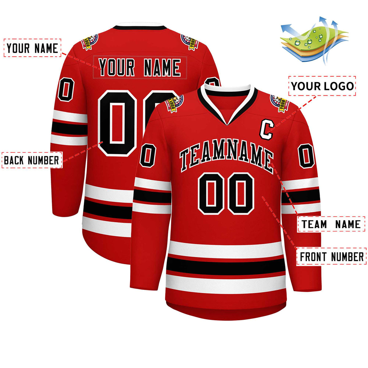 Custom Red Black-White Classic Style Hockey Jersey Limited