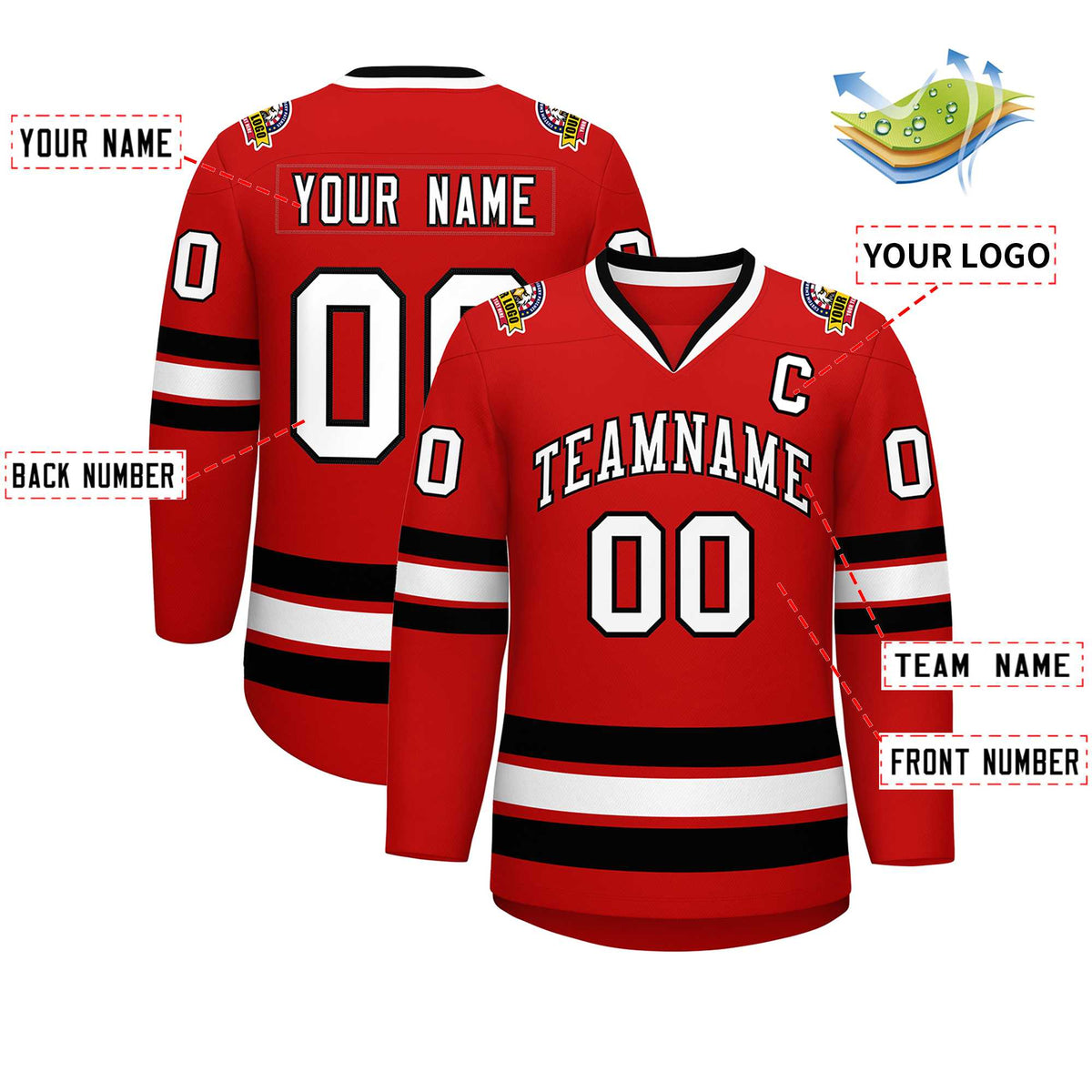 Custom Red White-Black Classic Style Hockey Jersey Limited