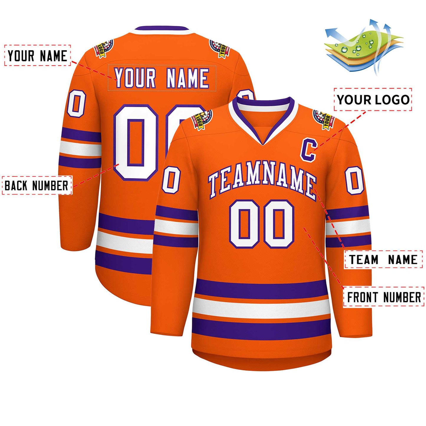 Custom Orange White-Purple Classic Style Hockey Jersey Limited