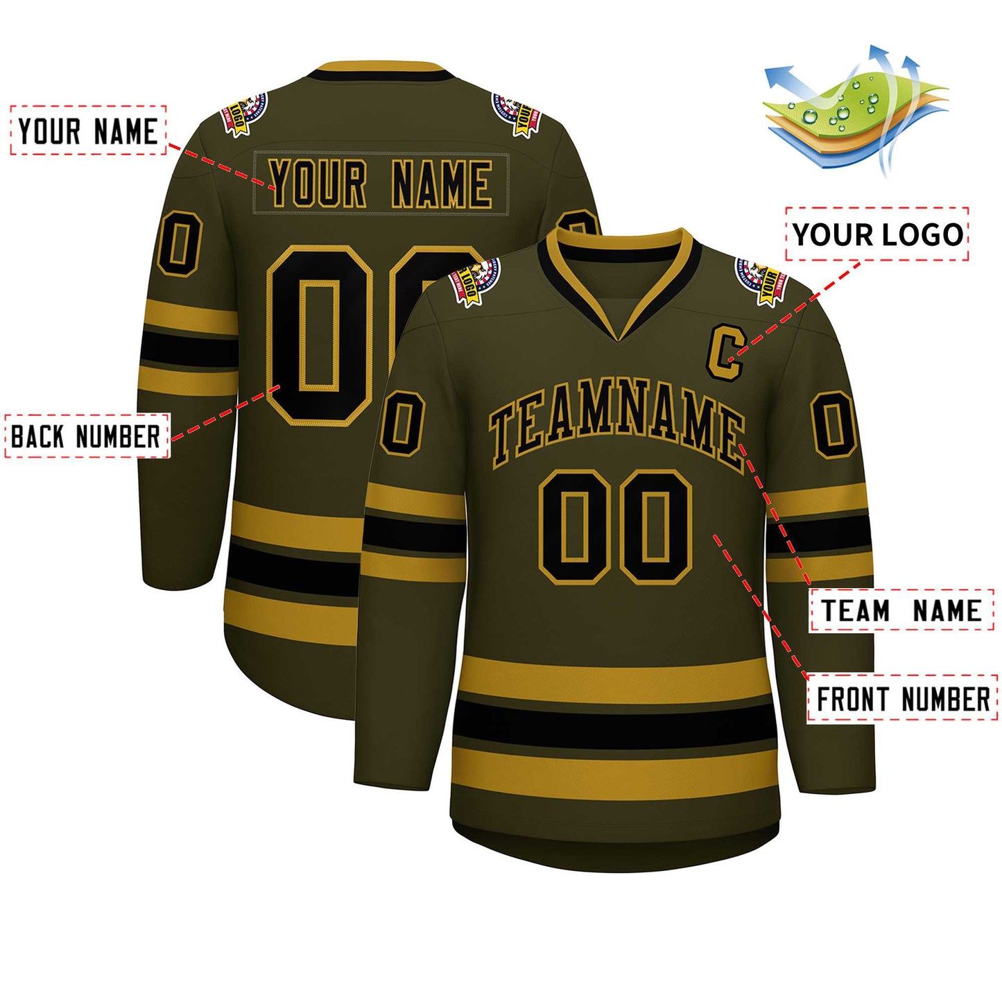Custom Olive Black-Old Gold Classic Style Hockey Jersey Limited