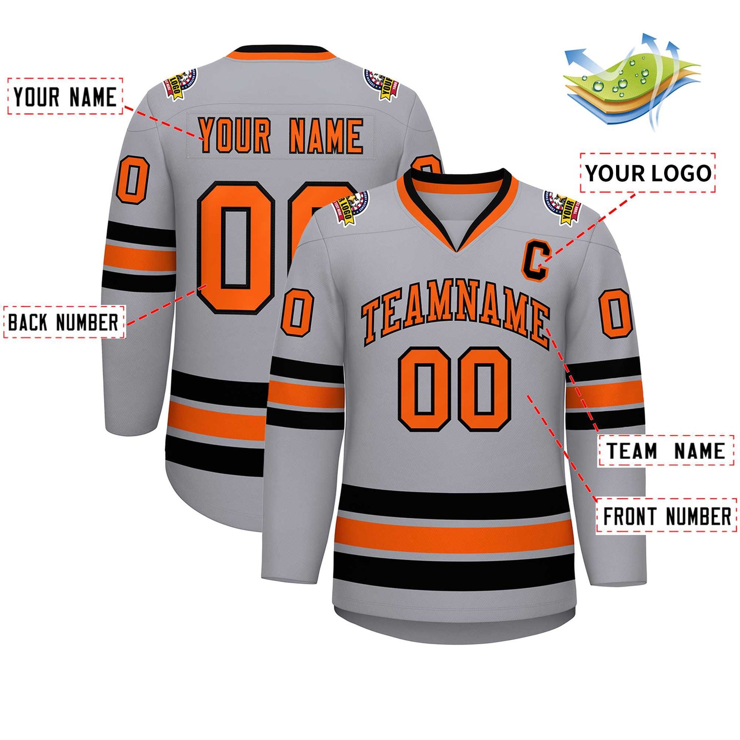 Custom Gray Orange-Black Classic Style Hockey Jersey Limited
