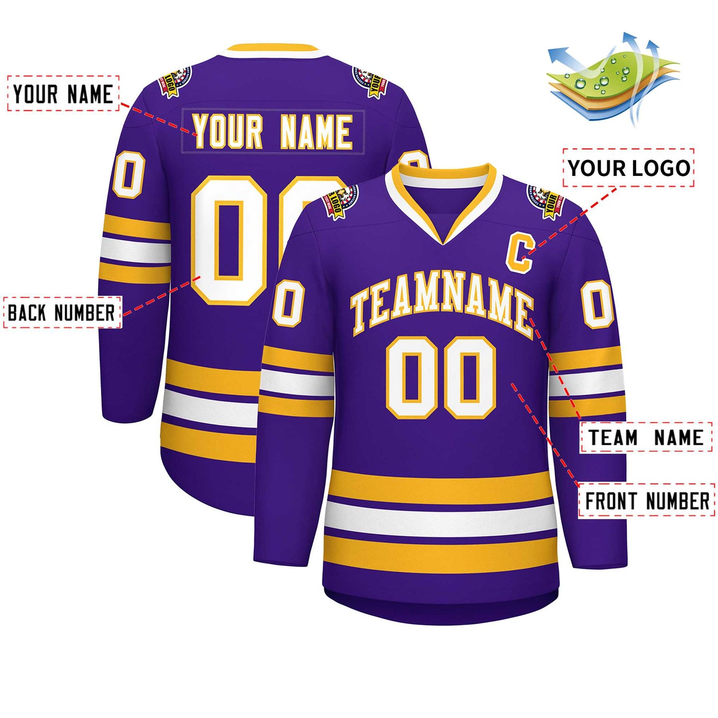 Custom Purple White-Gold Classic Style Hockey Jersey Limited