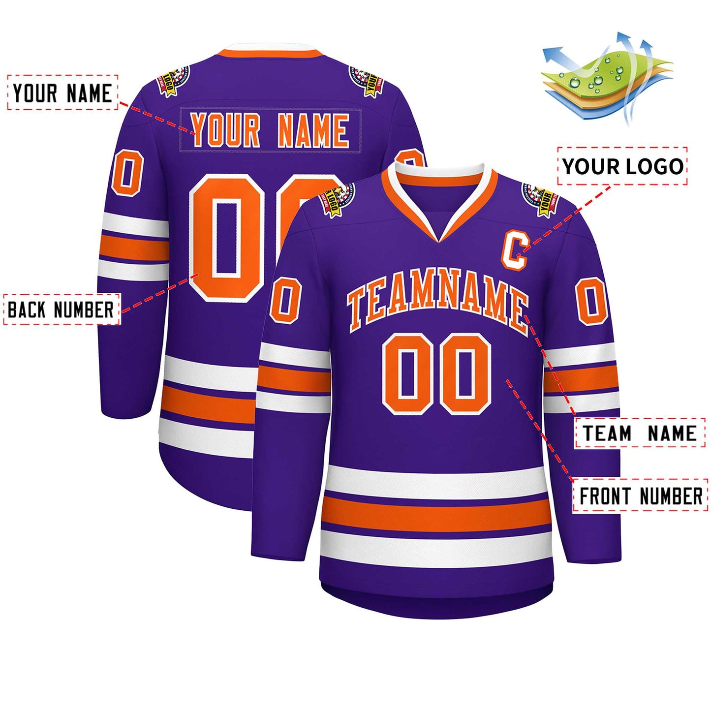 Custom Purple Orange-White Classic Style Hockey Jersey Limited