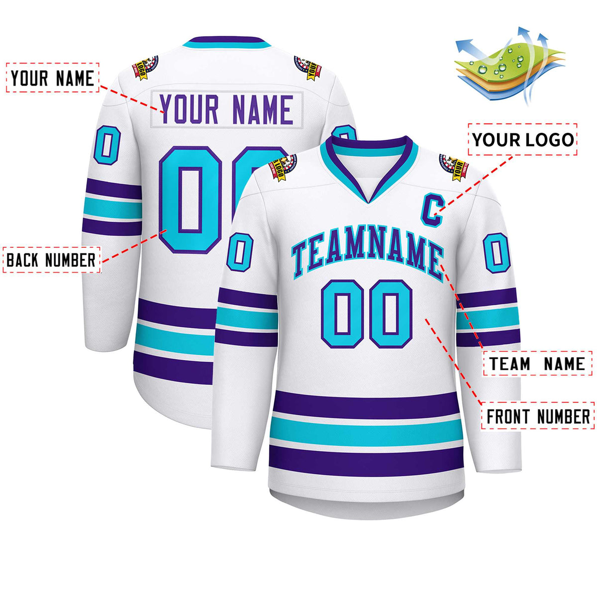 Custom White Purple-Powder Blue Classic Style Hockey Jersey Limited