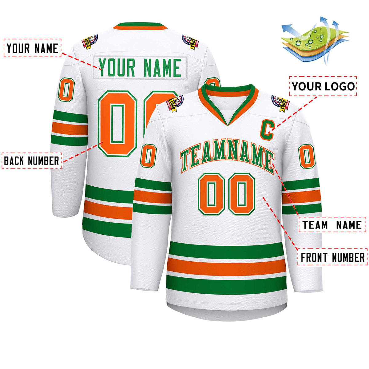 Custom White Kelly Green White-Orange Classic Style Hockey Jersey Limited