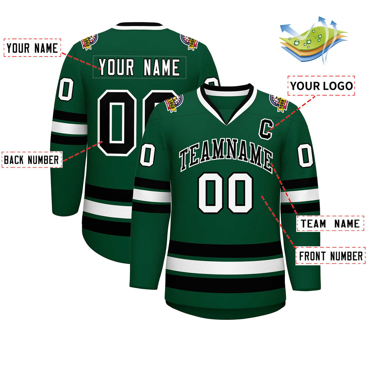 Custom Green Black-White Classic Style Hockey Jersey Limited