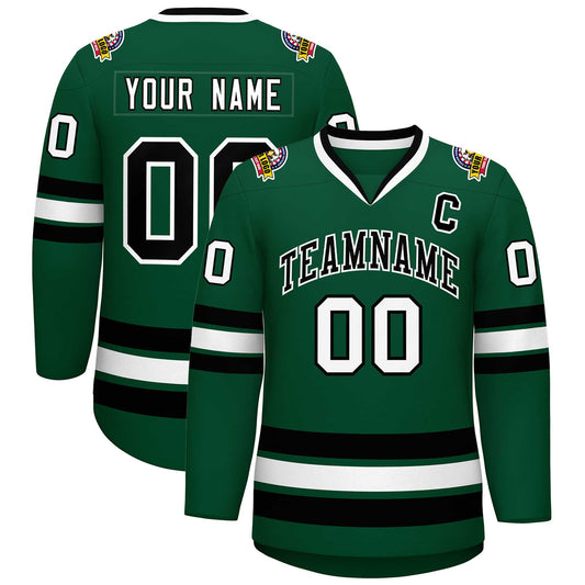 Custom Green Black-White Classic Style Hockey Jersey