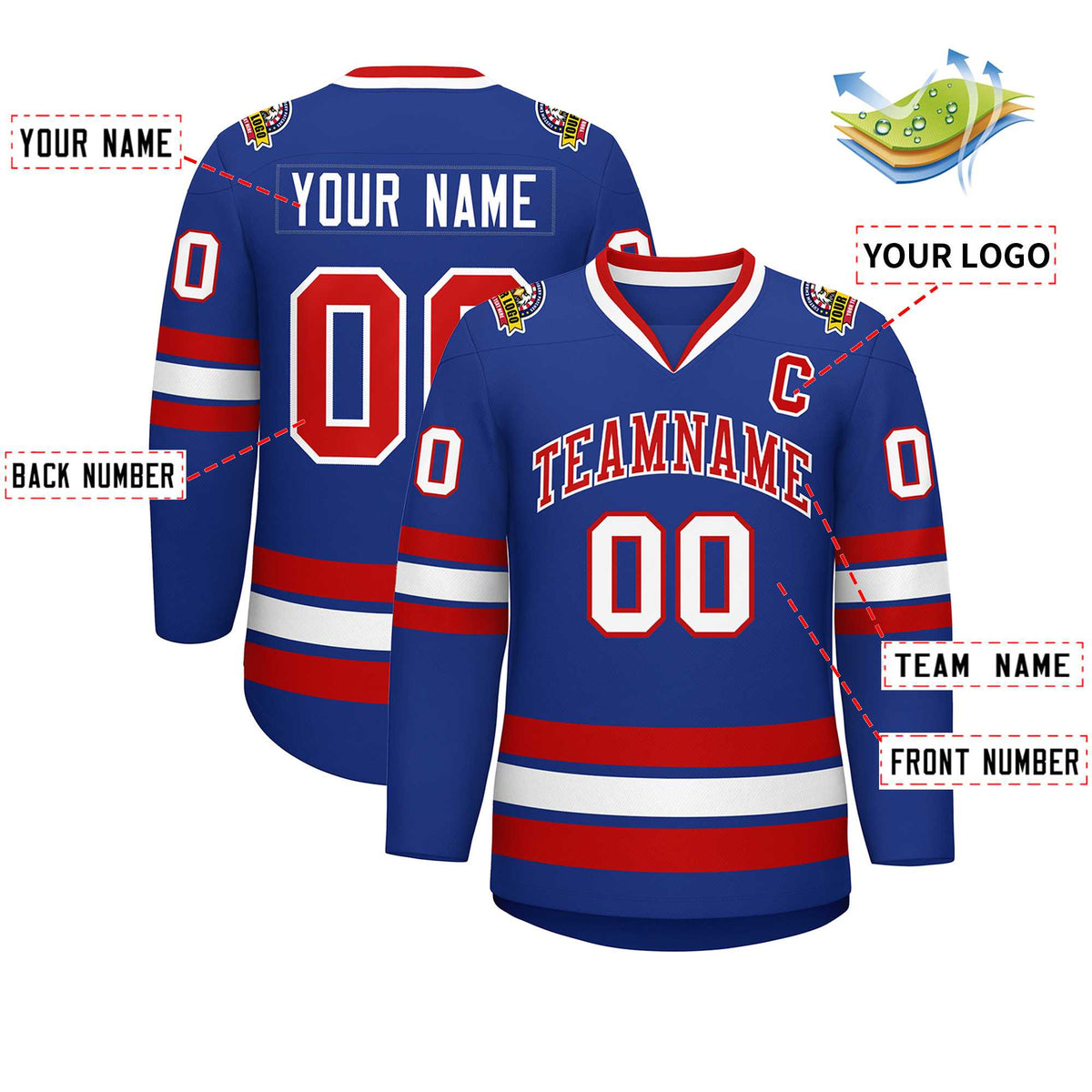 Custom Royal Red-White Classic Style Hockey Jersey Limited