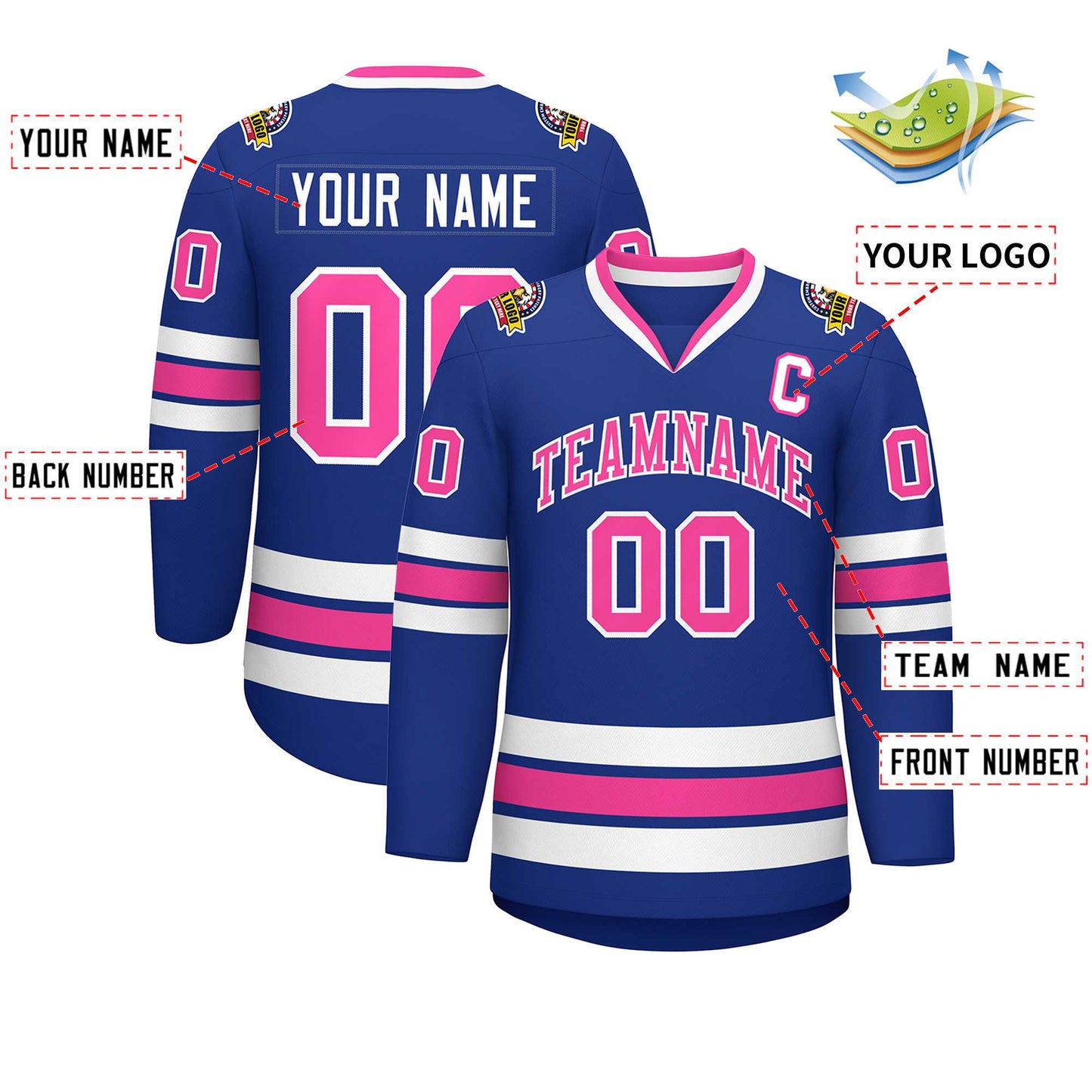 Custom Royal Pink-White Classic Style Hockey Jersey Limited