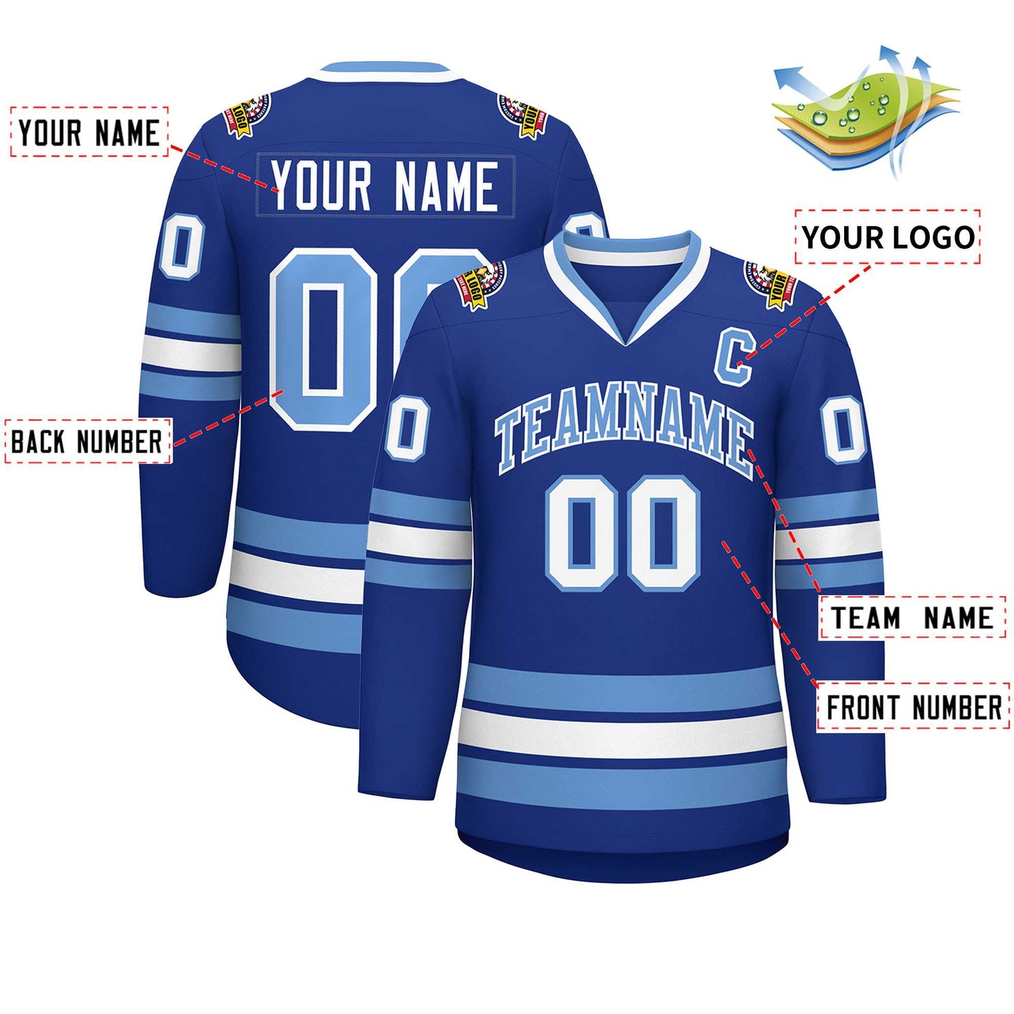 Custom Royal Light Blue-White Classic Style Hockey Jersey Limited