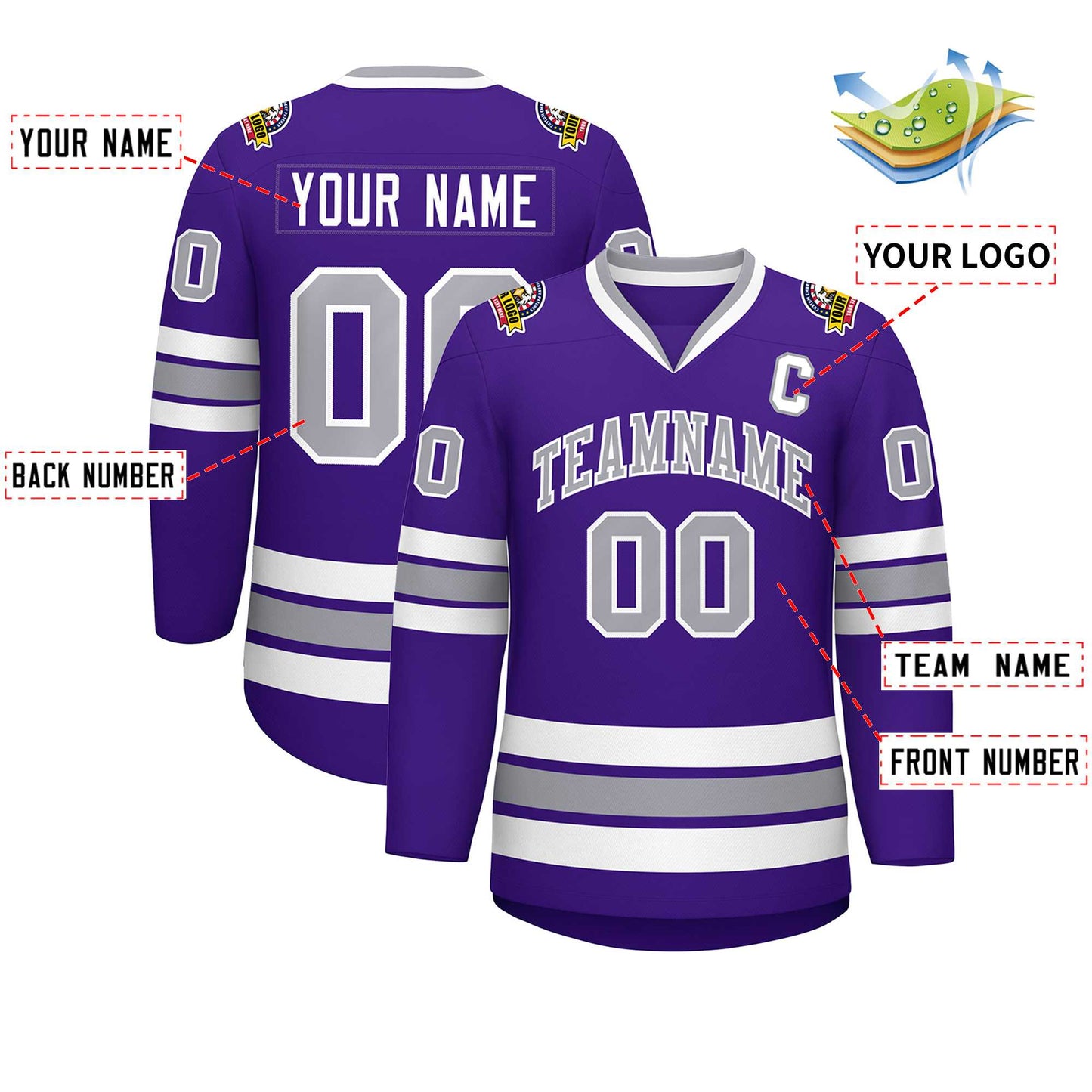 Custom Purple Gray-White Classic Style Hockey Jersey Limited