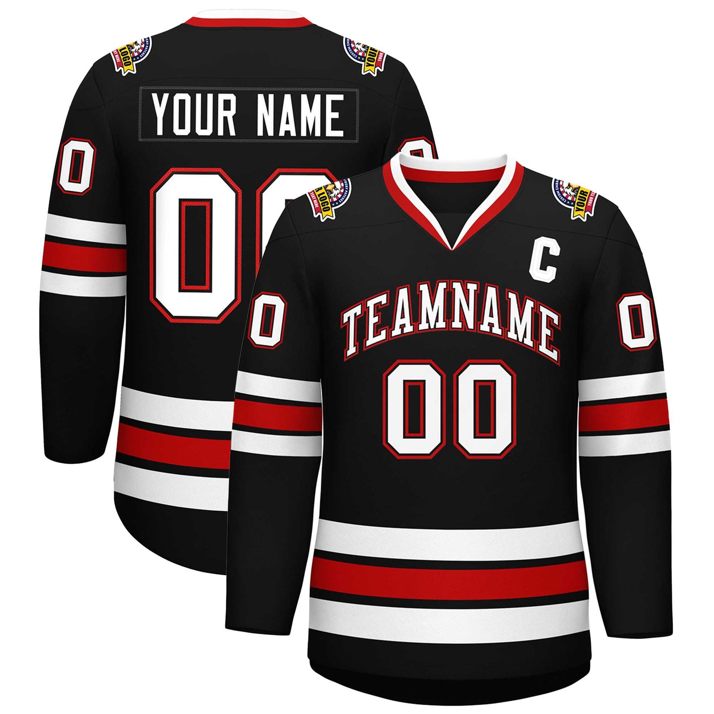 Custom Black White Black-Red Classic Style Hockey Jersey