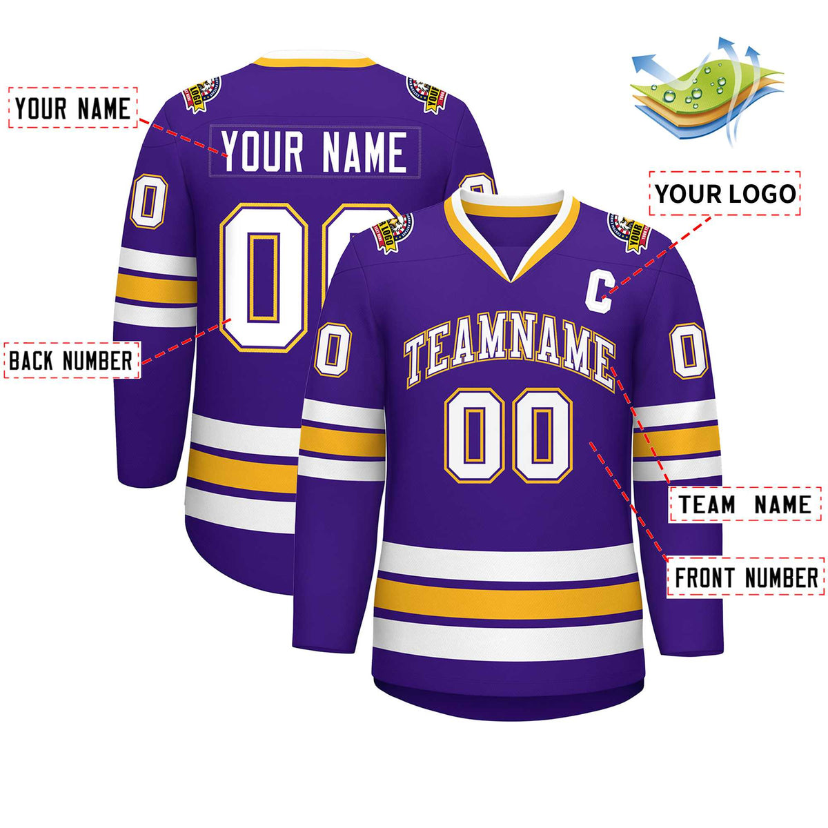 Custom Purple White Purple-Gold Classic Style Hockey Jersey Limited