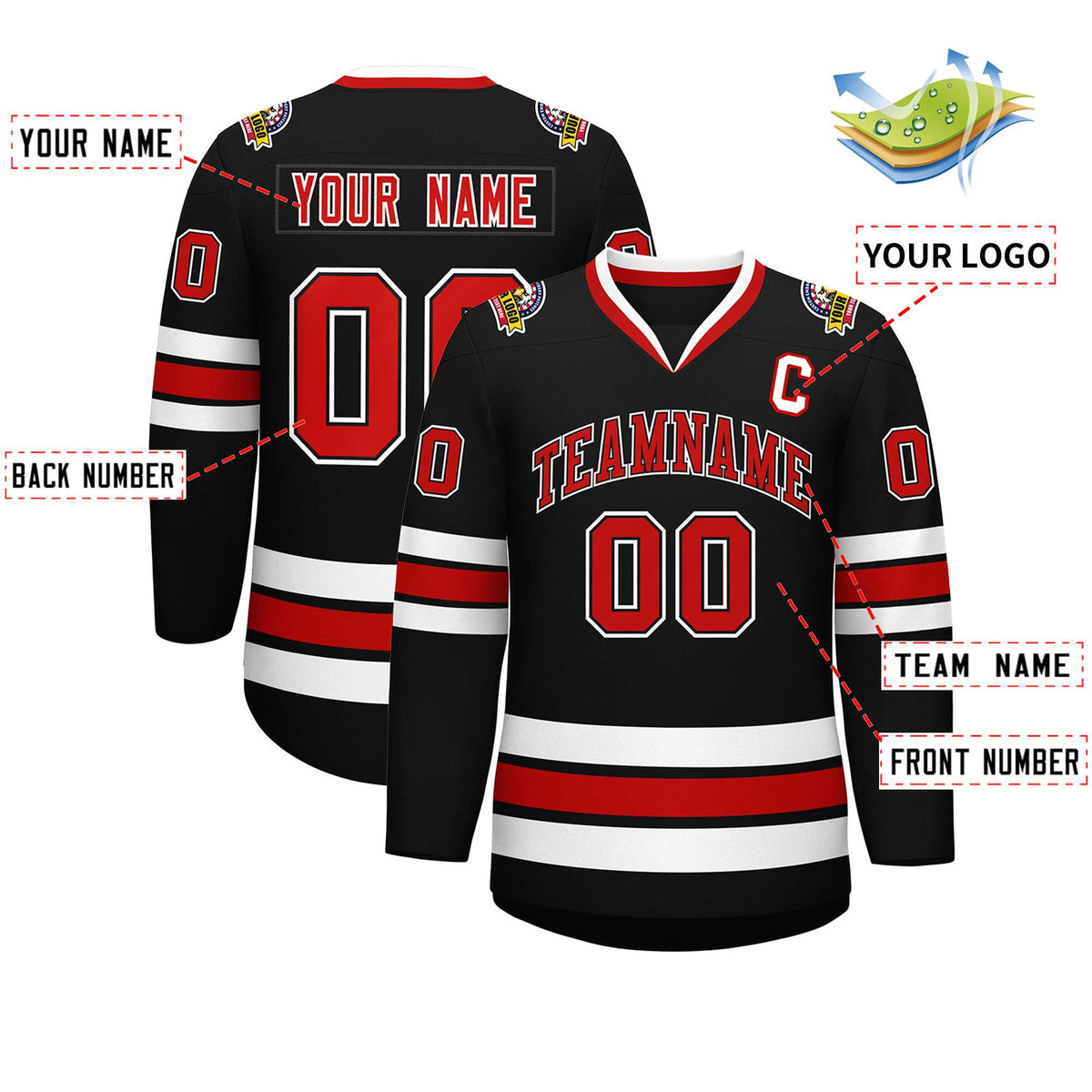 Custom Black Red Black-White Classic Style Hockey Jersey Limited