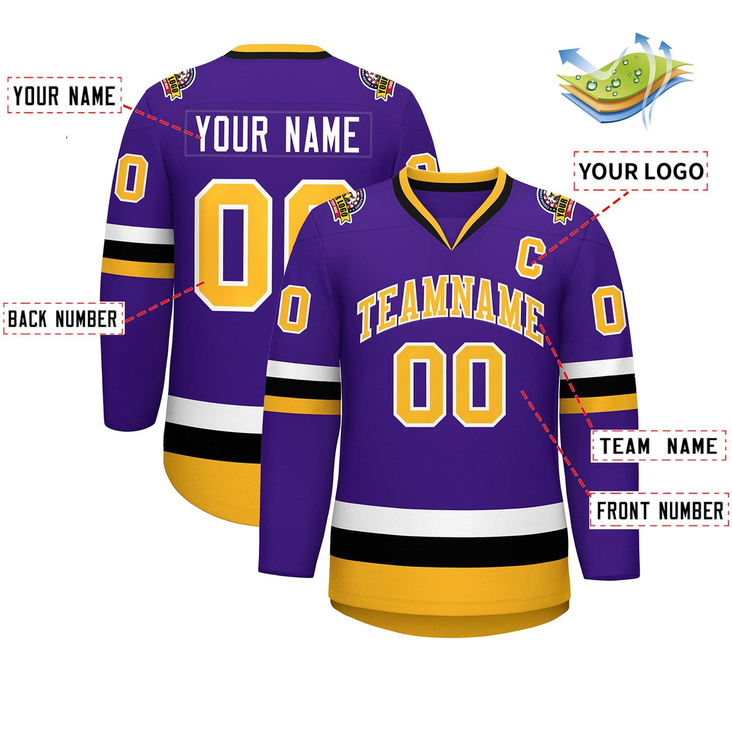 Custom Purple Gold-White Classic Style Hockey Jersey Limited