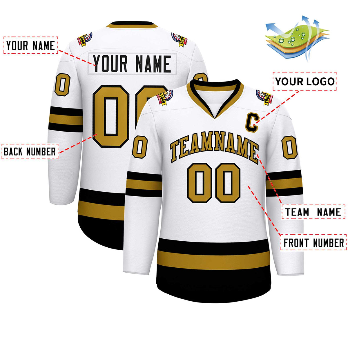 Custom White Old Gold-Black Classic Style Hockey Jersey Limited