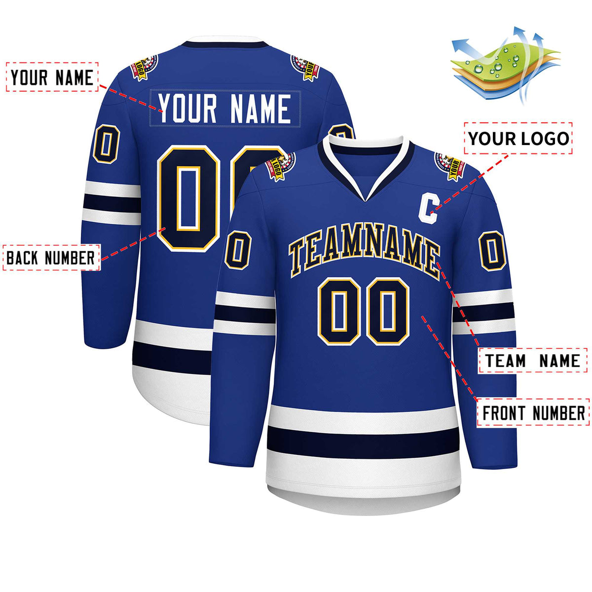 Custom Royal Navy Gold-White Classic Style Hockey Jersey Limited