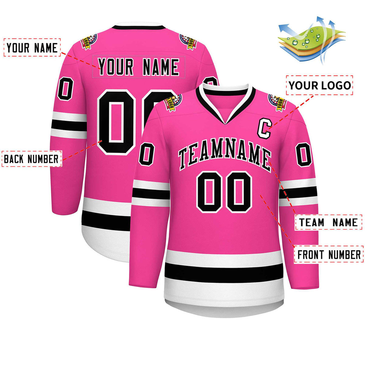 Custom Pink Black-White Classic Style Hockey Jersey Limited