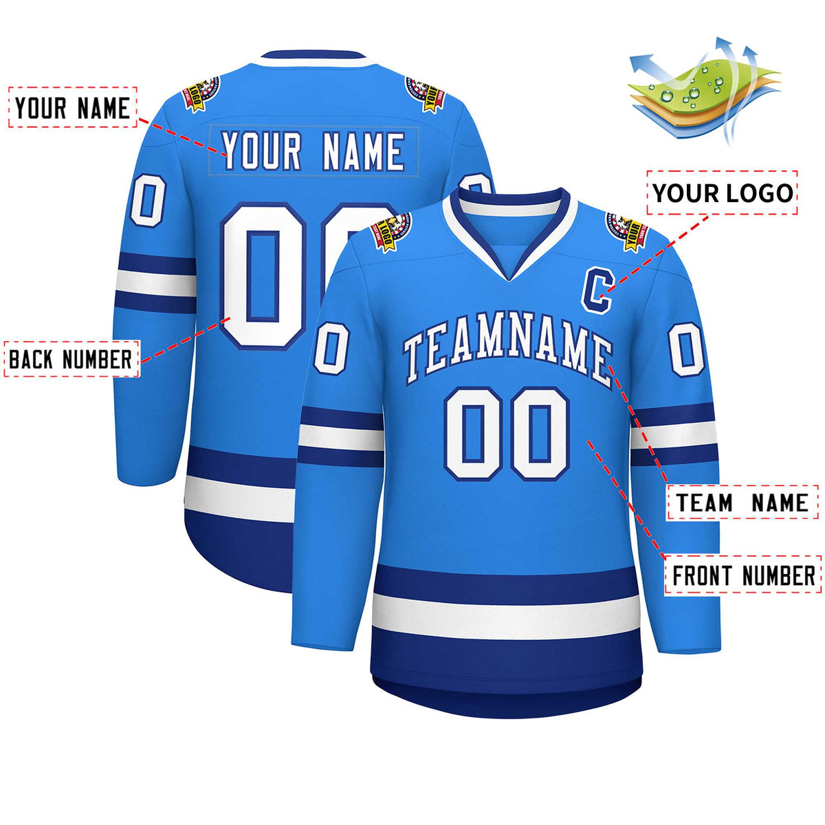 Custom Powder Blue White-Royal Classic Style Hockey Jersey Limited