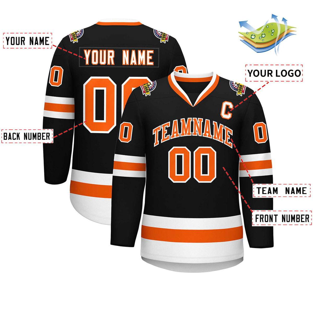 Custom Black Orange-White Classic Style Hockey Jersey Limited