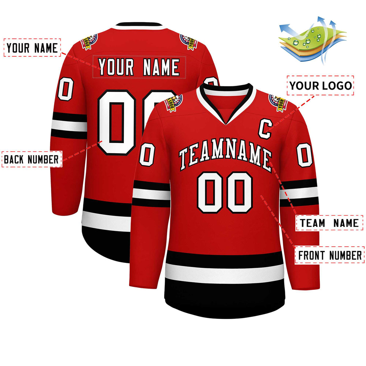 Custom Red White-Black Classic Style Hockey Jersey Limited