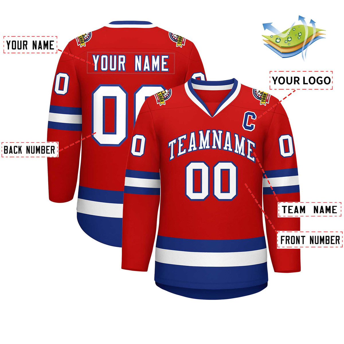 Custom Red White-Royal Classic Style Hockey Jersey Limited