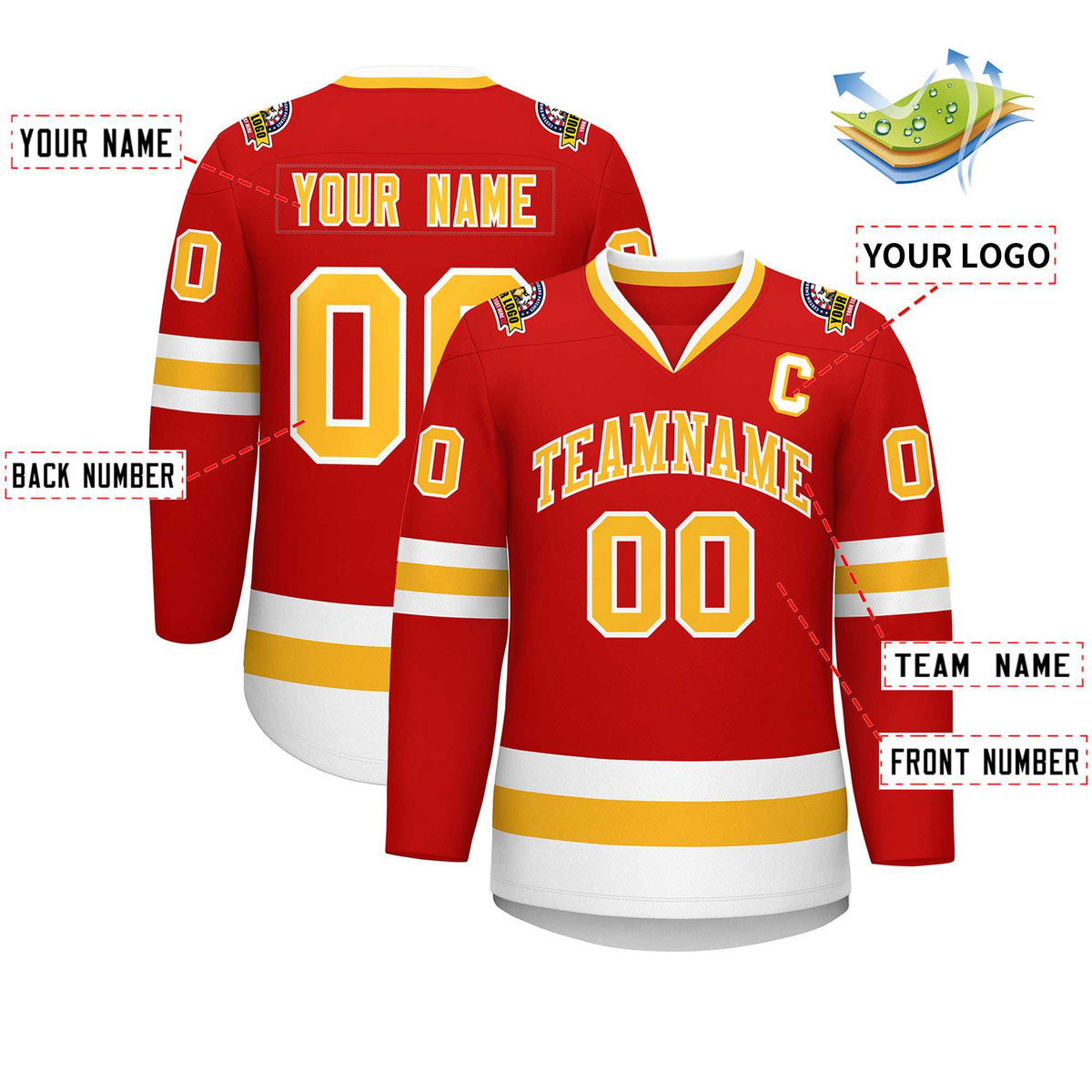 Custom Red Gold-White Classic Style Hockey Jersey Limited