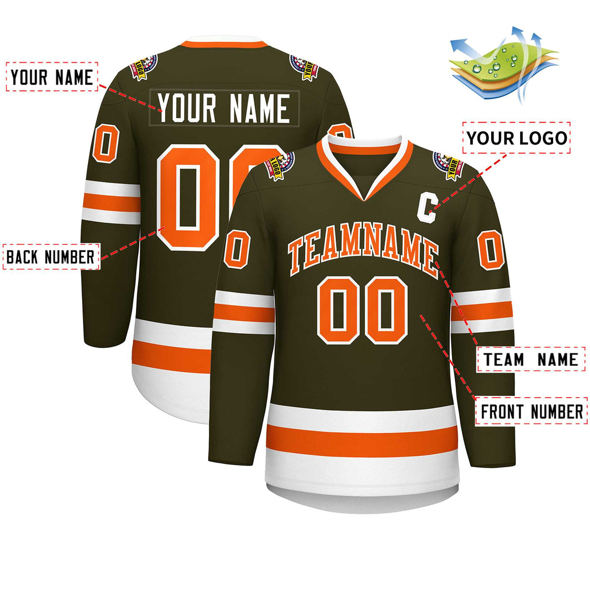 Custom Olive Orange-White Classic Style Hockey Jersey Limited