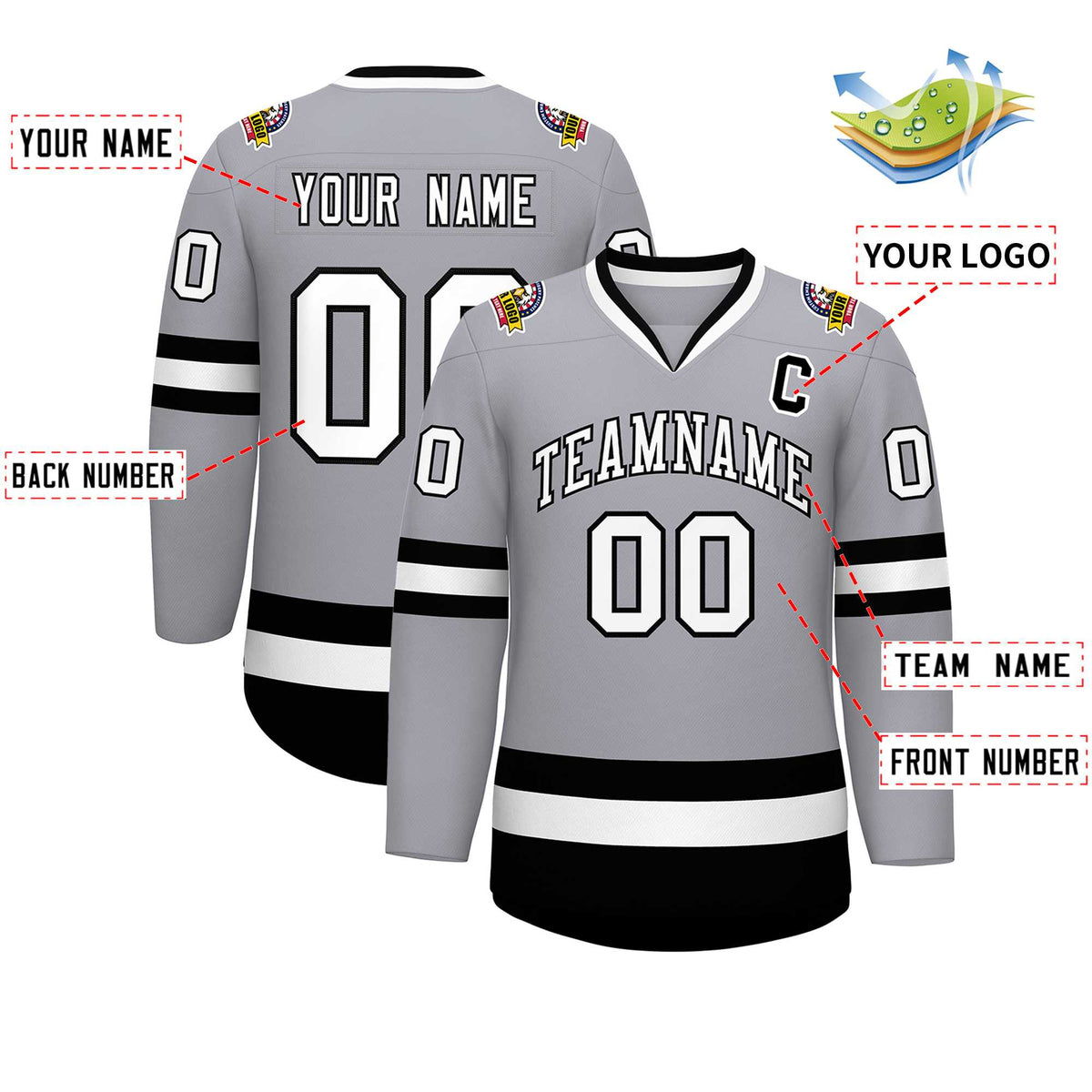 Custom Gray White-Black Classic Style Hockey Jersey Limited