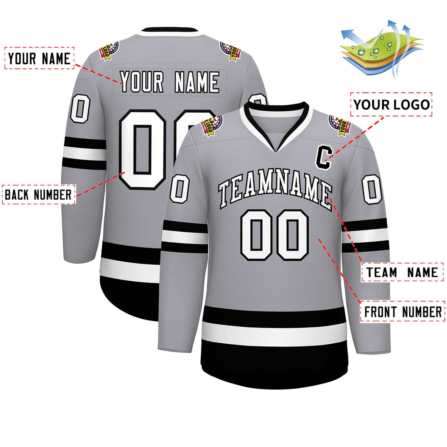 Custom Gray White-Black Classic Style Hockey Jersey Limited